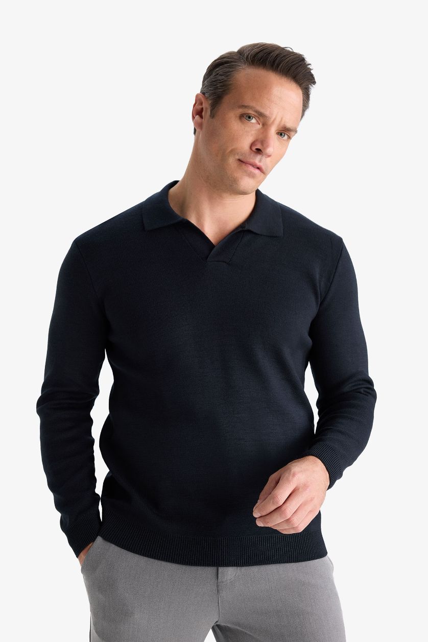 Man NAVY Standard Fit Polo Collar Knitwear Pullover