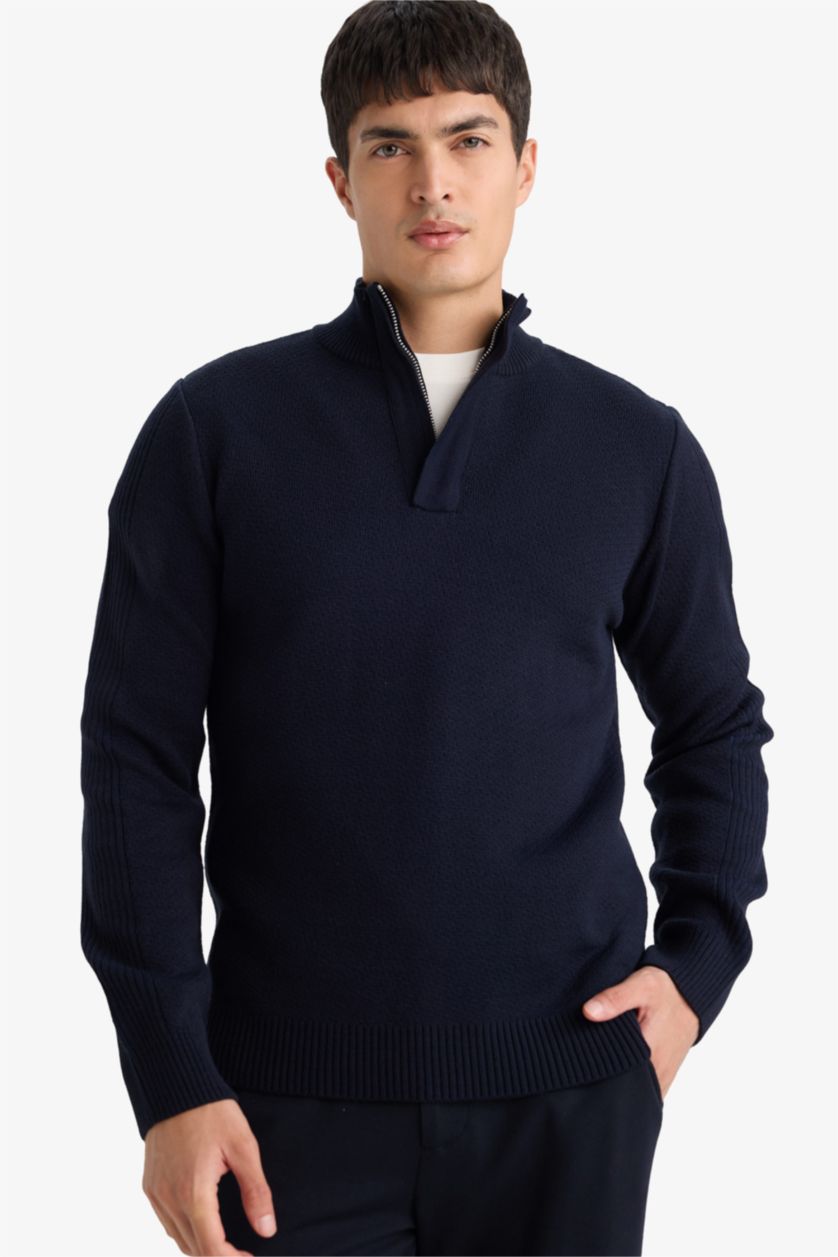 رجال كحلي بلوفر تريكو قصة عادية برقبة عالية