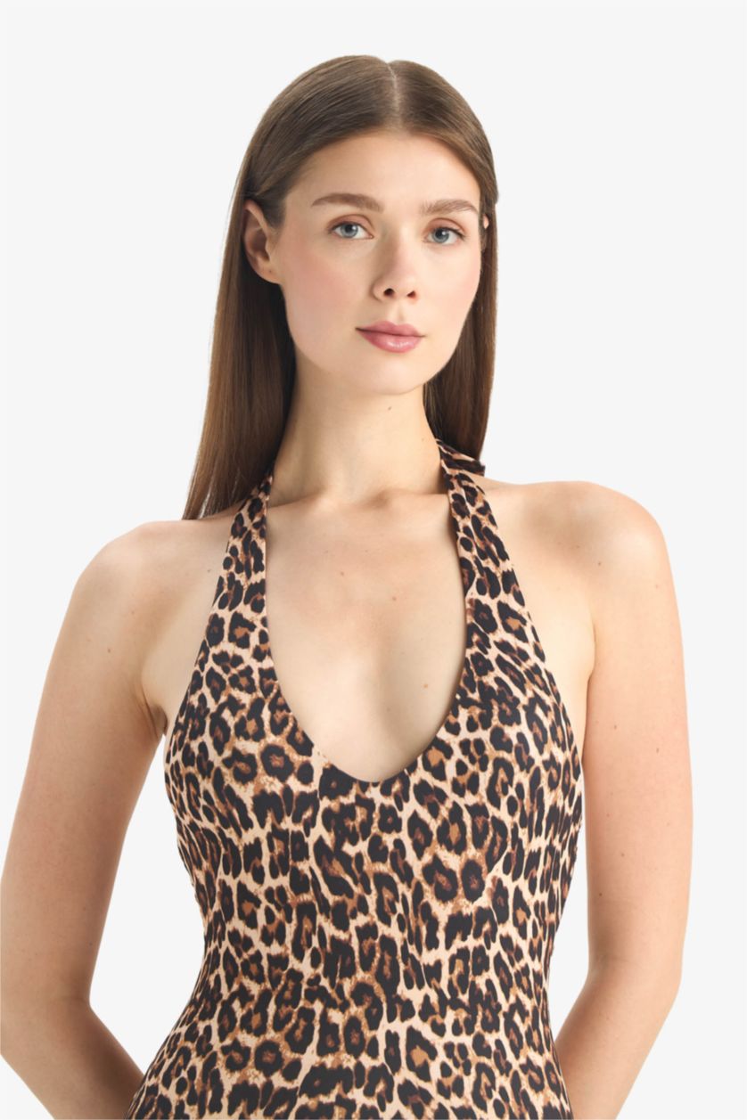 Kadın Siyah Leopar Desenli Mayo