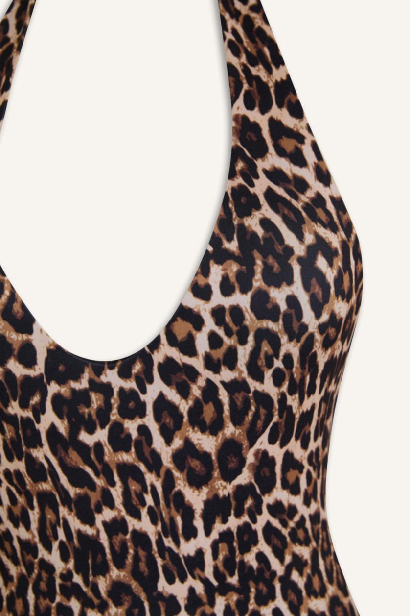 Kadın Siyah Leopar Desenli Mayo