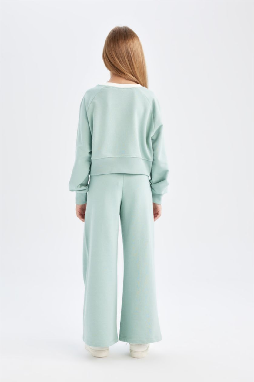 بناتي أخضر فاتح طقم بناتي سويت شيرت وسويت بانتس اوفر سايز - قطعتين