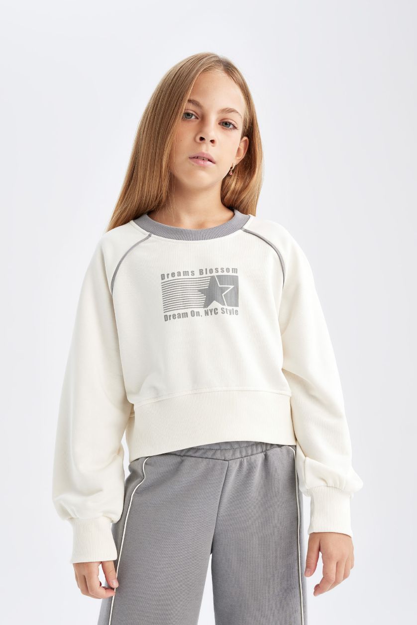 GIRLS & TEENS White Girl Printed Sweatshirt Sweatpants 2 Piece Set
