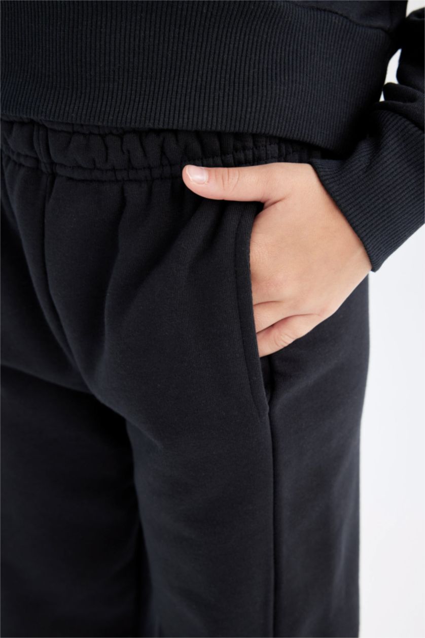 Kız Çocuk - Genç Kız Siyah 2'li Takım Baskılı Sweatshirt Beli Lastikli Eşofman Altı Kız Çocuk