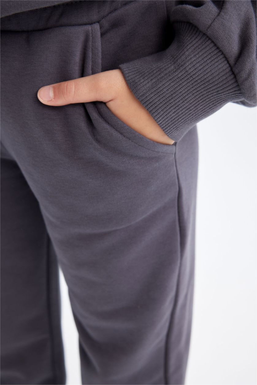 Kız Çocuk - Genç Kız Antrasit Kız Çocuk 2'li Takım Kapüşonlu Baskılı Sweatshirt Beli Lastikli Jogger Eşofman Altı