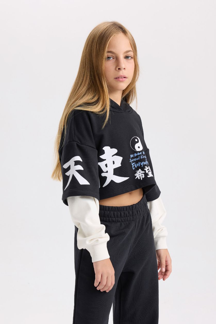 GIRLS & TEENS Black Girl Printed Sweatshirt Jogger Sweatpants 2 Piece Set