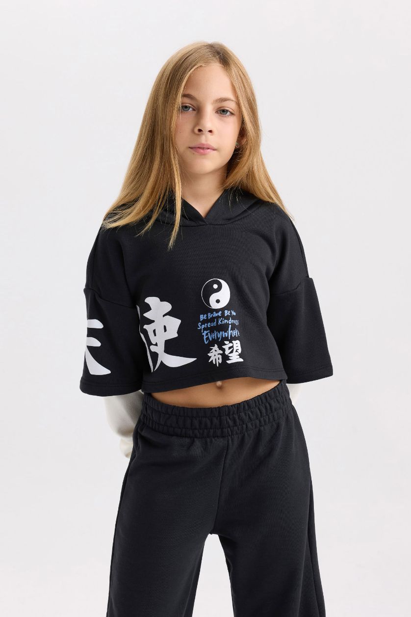 GIRLS & TEENS Black Girl Printed Sweatshirt Jogger Sweatpants 2 Piece Set
