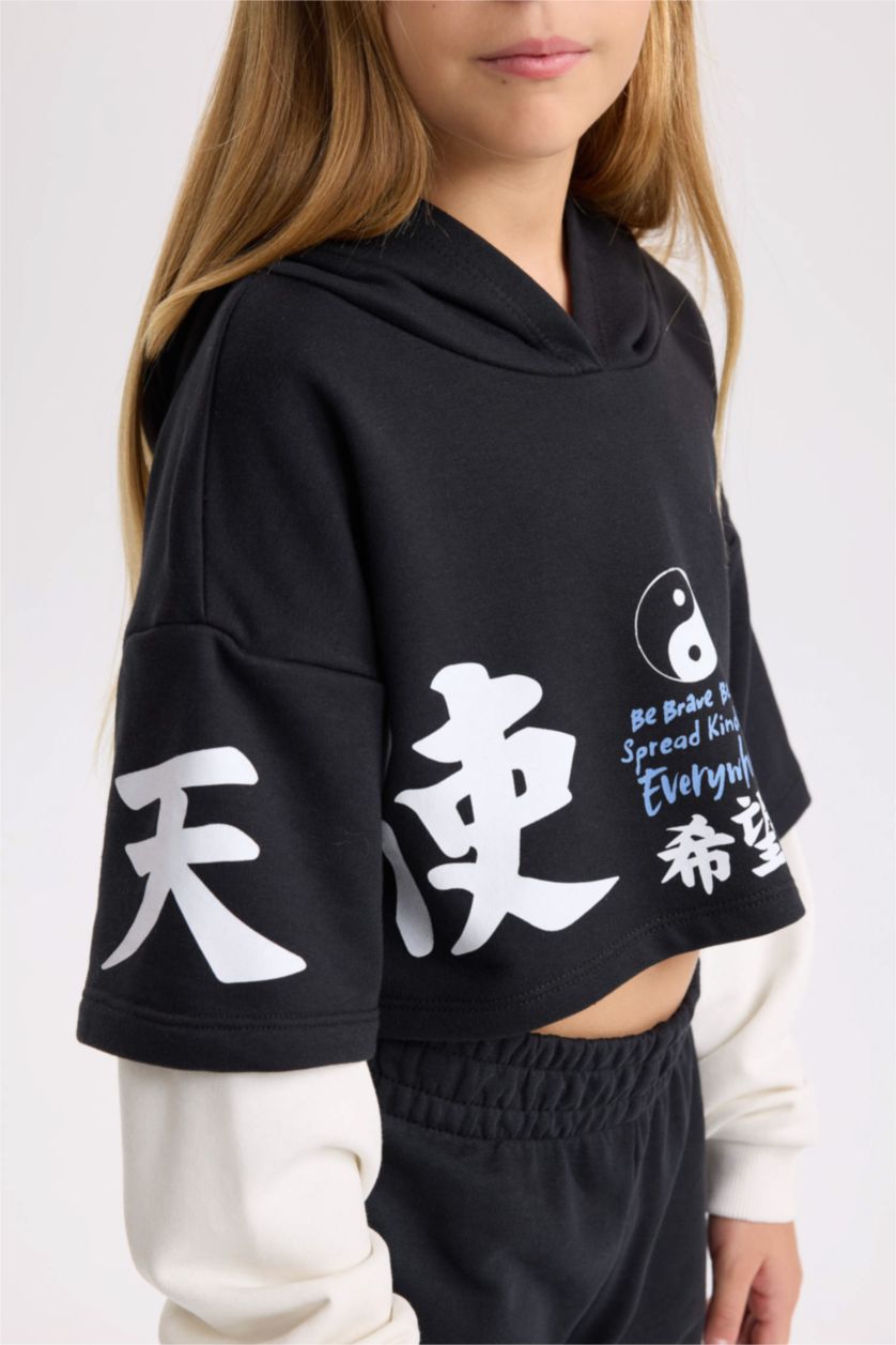 GIRLS & TEENS Black Girl Printed Sweatshirt Jogger Sweatpants 2 Piece Set