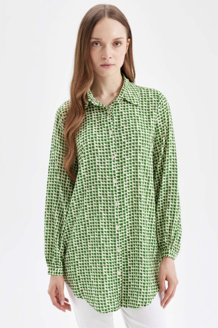 Woman Green Regular Fit Long Sleeve Tunic