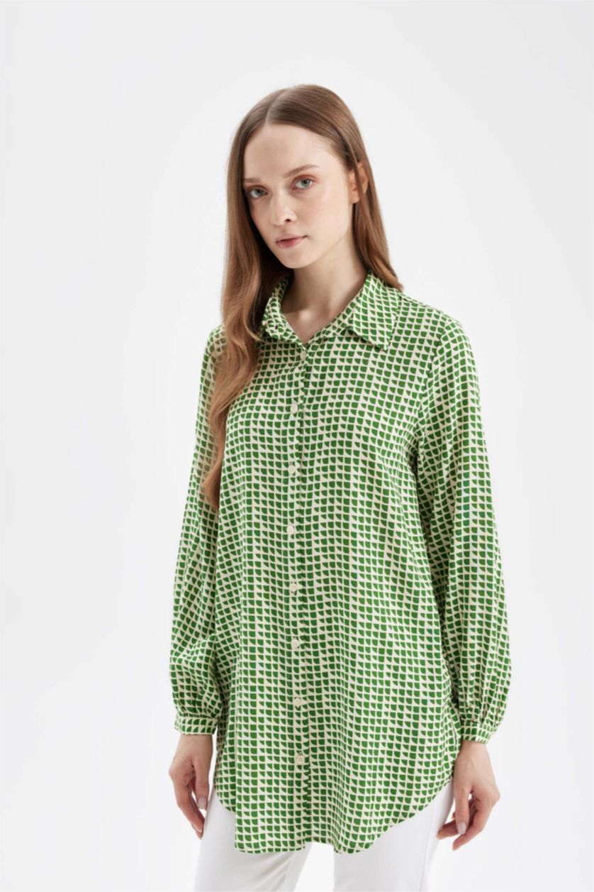 Woman Green Regular Fit Long Sleeve Tunic