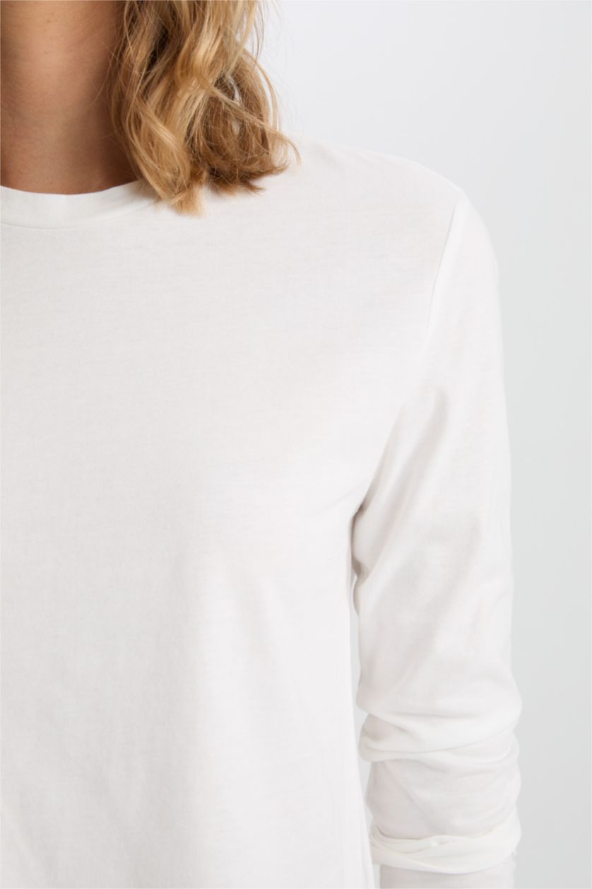 FEMME Écru T-Shirt À Manches Longues En Tricot Coupe Régulière