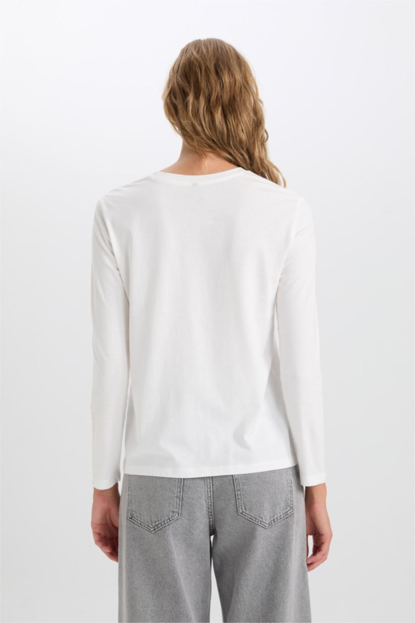 FEMME Écru T-Shirt À Manches Longues En Tricot Coupe Régulière