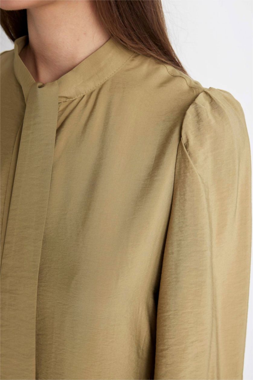 WOMAN Khaki Bow Neck Long Sleeve Maxi Dress