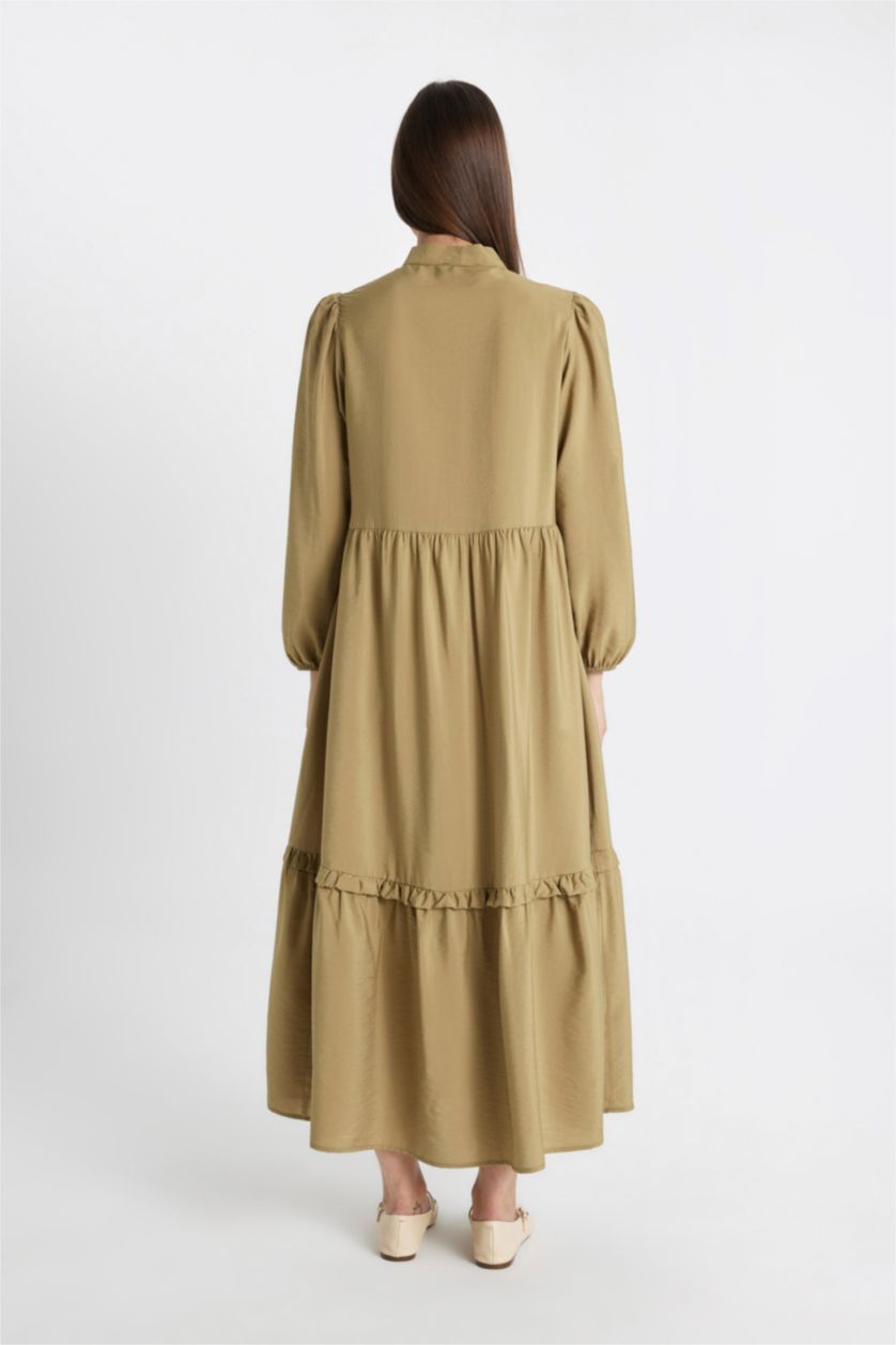 WOMAN Khaki Bow Neck Long Sleeve Maxi Dress