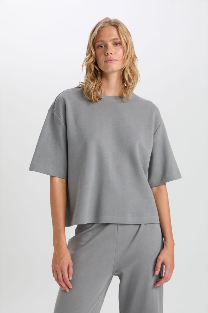 WOMAN Light Grey Relax Fit Short Sleeve T-Shirt