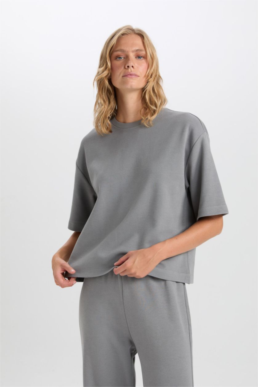 WOMAN Light Grey Relax Fit Short Sleeve T-Shirt