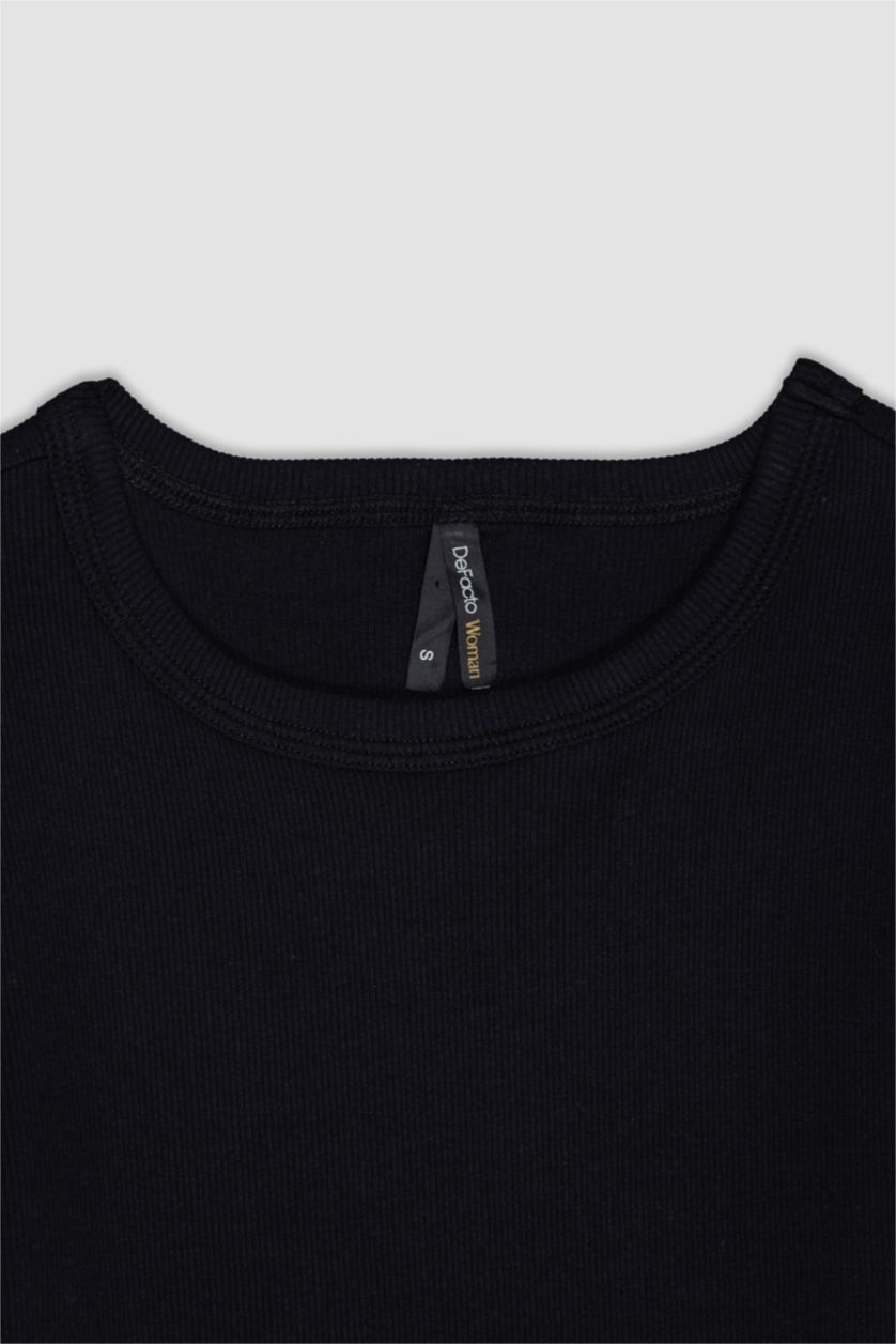 WOMAN Black Slim Fit Crew Neck Basic Camisole Short Sleeve T-Shirt