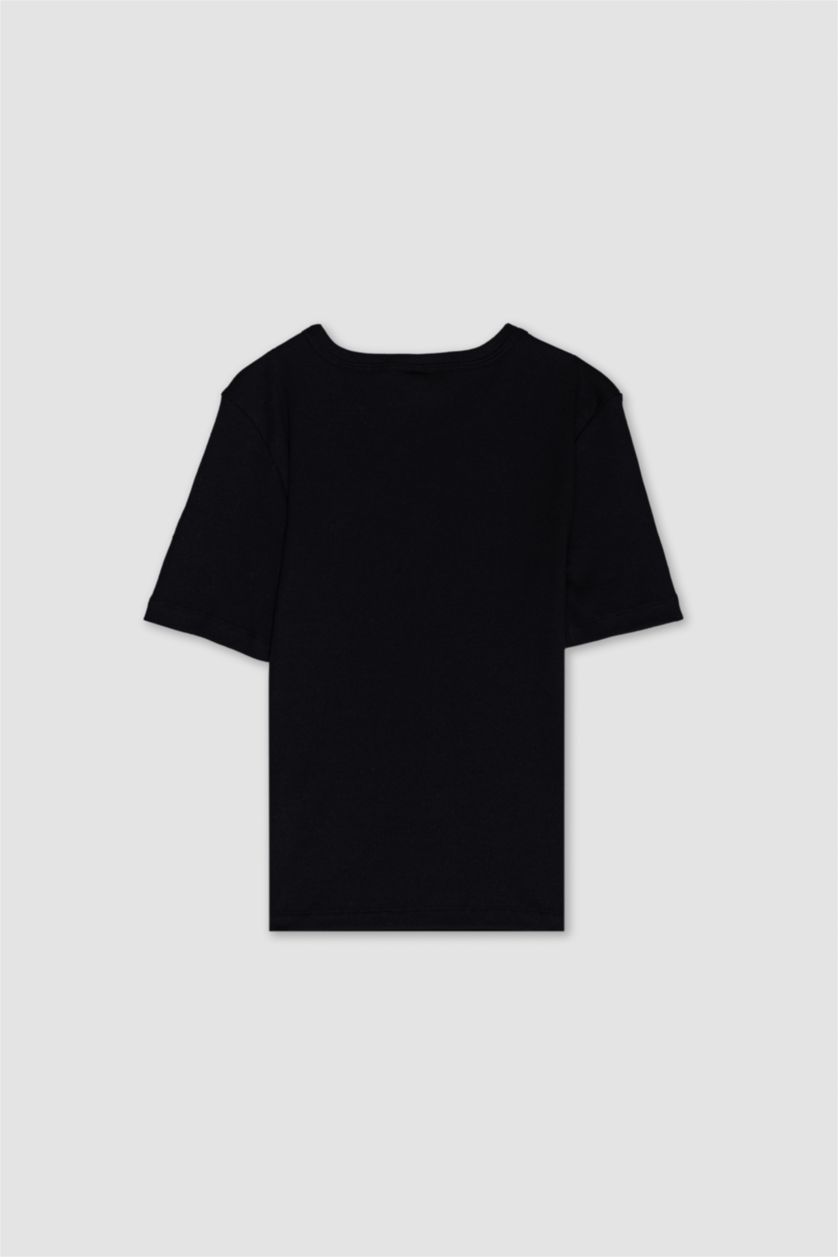 WOMAN Black Slim Fit Crew Neck Basic Camisole Short Sleeve T-Shirt