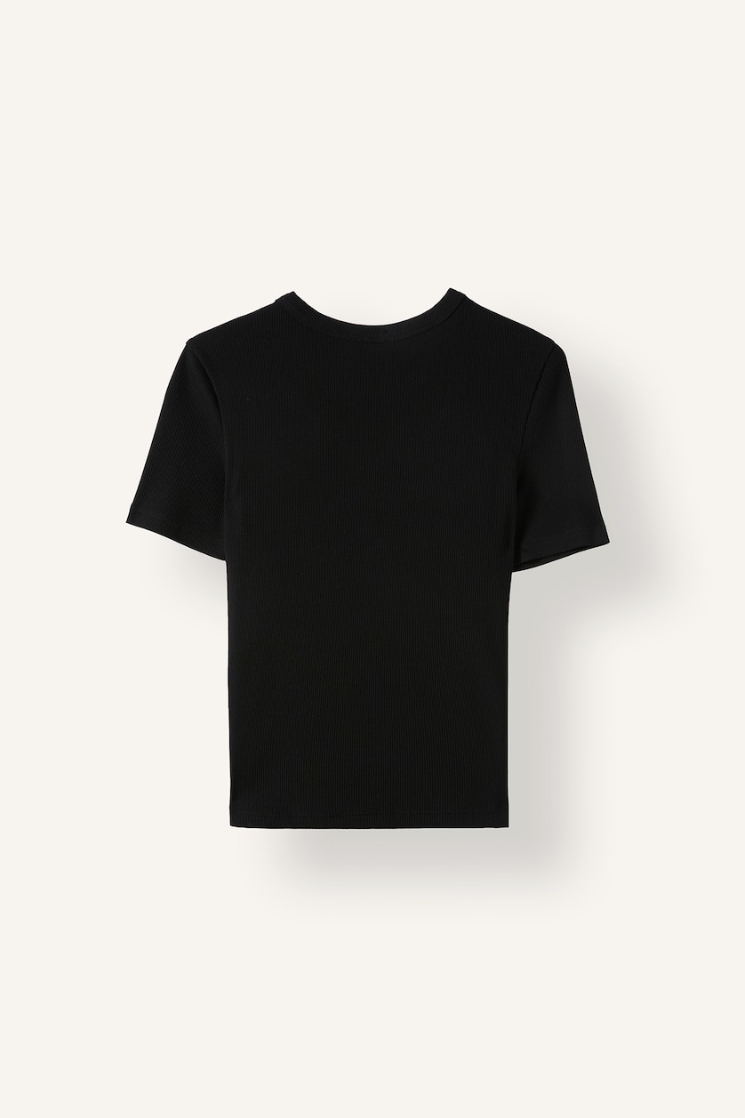 WOMAN Black Slim Fit Basic Plain Ribbed Crew Neck Short Sleeve T-Shirt