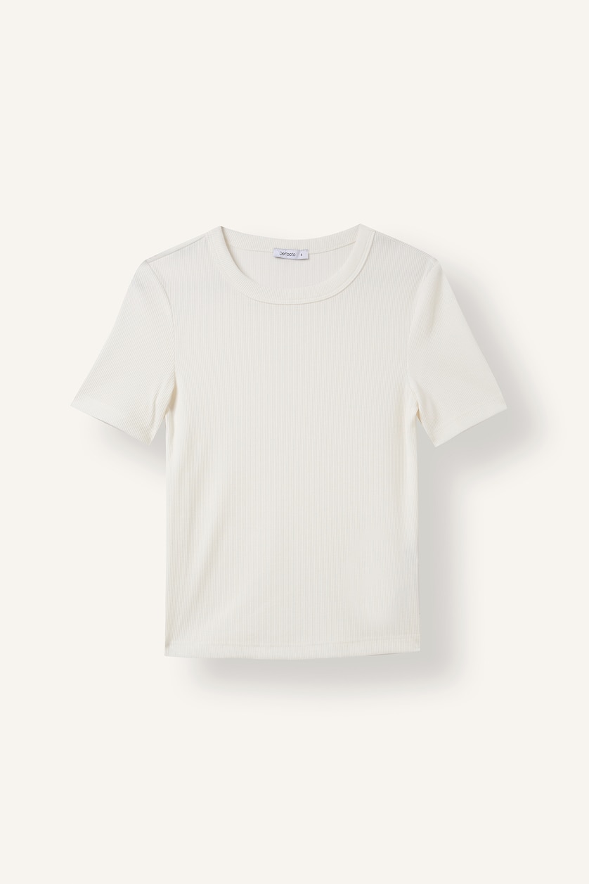WOMAN Ecru Slim Fit Crew Neck Basic Ribbed Camisole T-Shirt