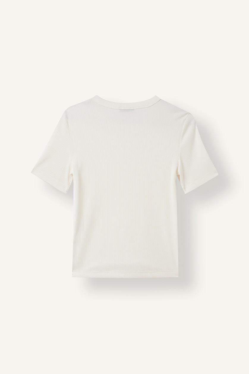 WOMAN Ecru Slim Fit Crew Neck Basic Ribbed Camisole T-Shirt