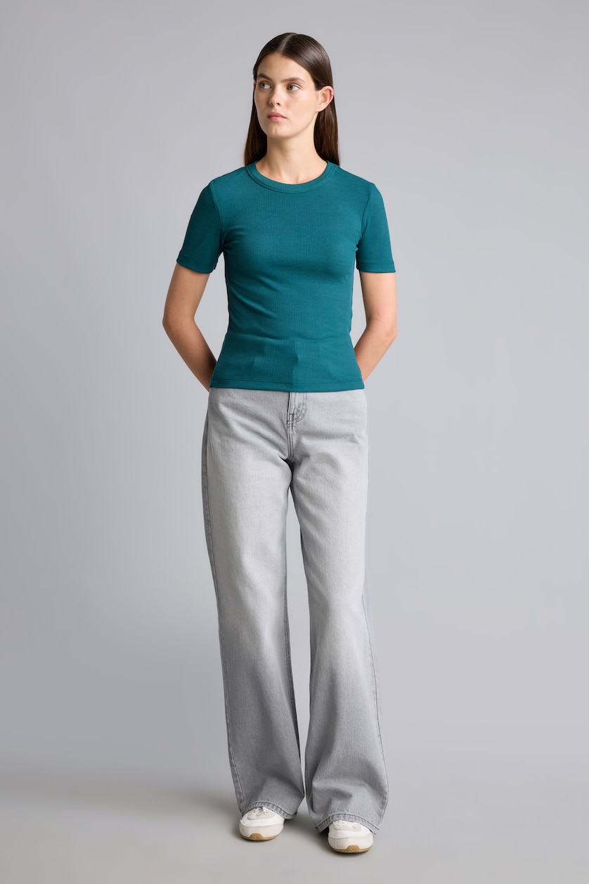 WOMAN Dark Green Slim Fit Crew Neck Basic Ribbed Camisole T-Shirt