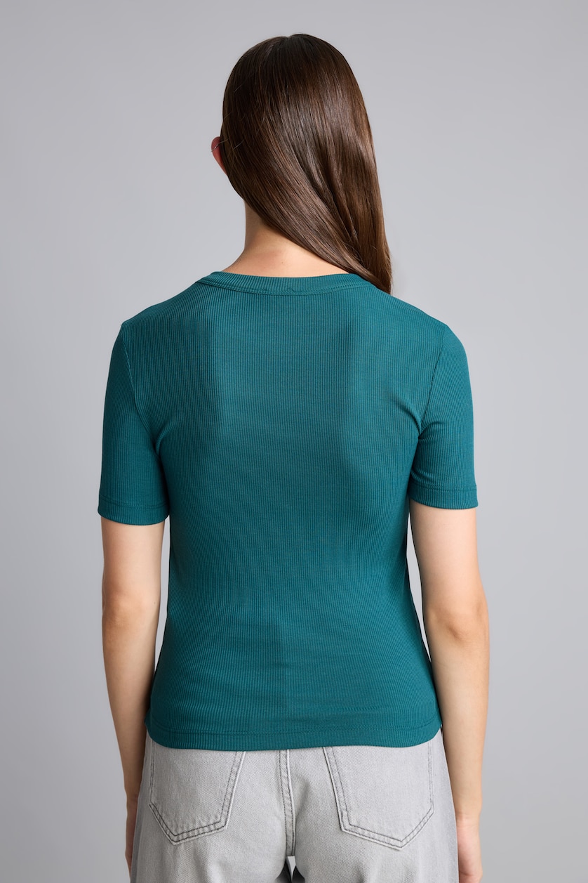 WOMAN Dark Green Slim Fit Crew Neck Basic Ribbed Camisole T-Shirt