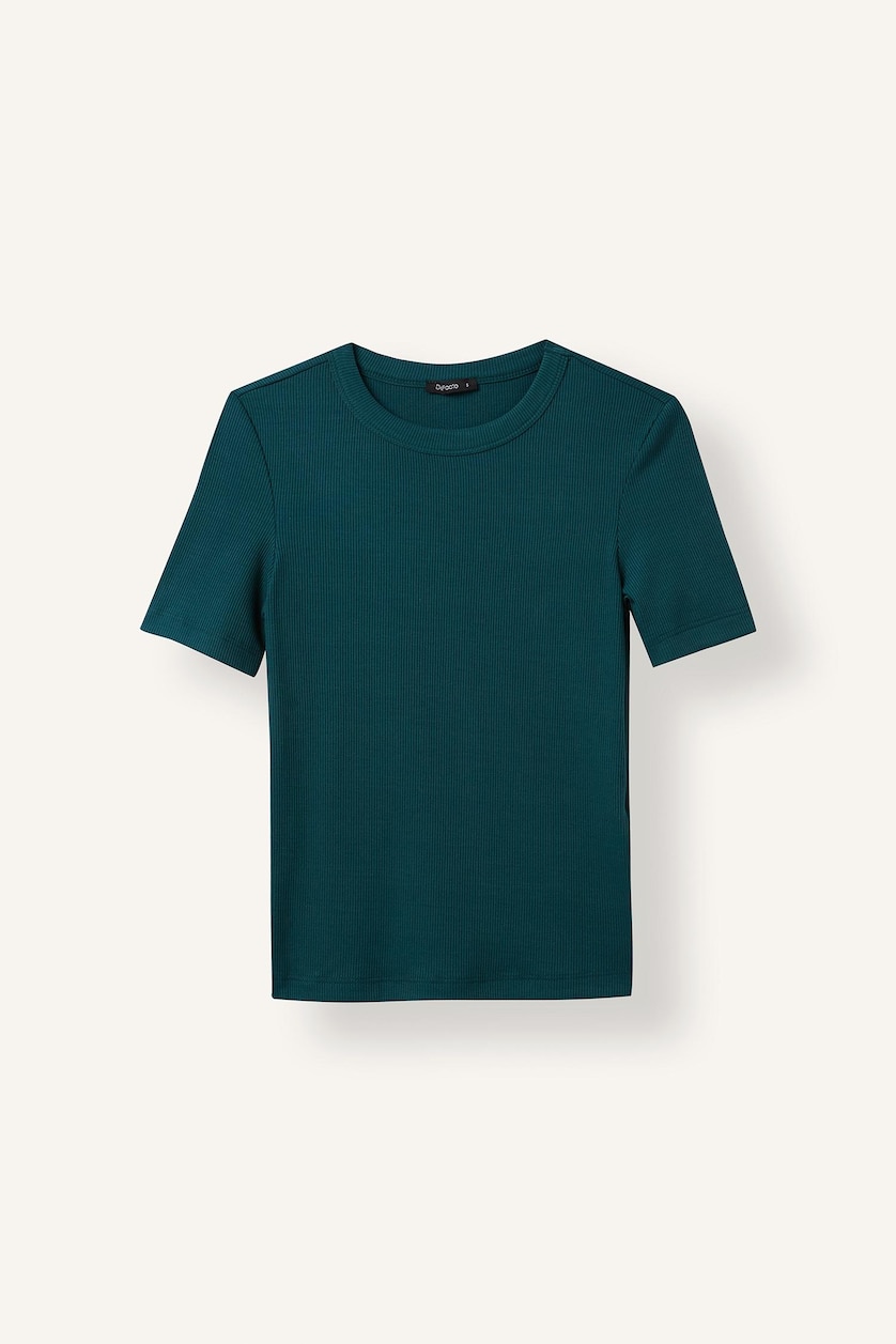 WOMAN Dark Green Slim Fit Crew Neck Basic Ribbed Camisole T-Shirt