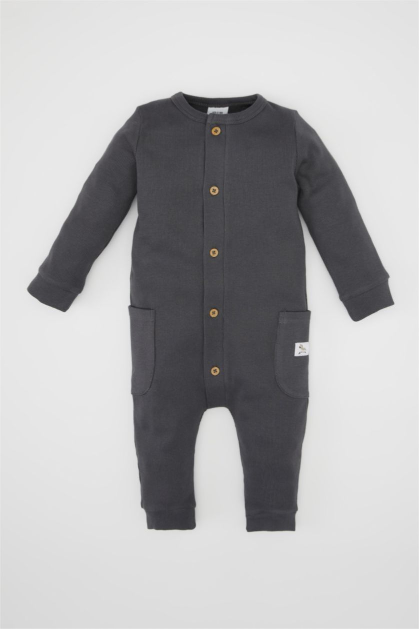 BABY GIRL Anthracite Baby Boy Newborn Buttoned Pocketed Corduroy Jumpsuit