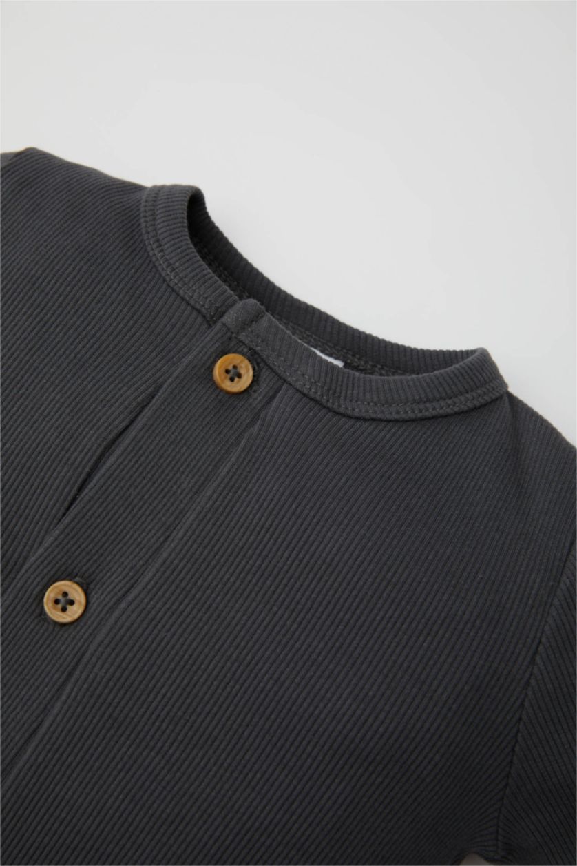 BABY GIRL Anthracite Baby Boy Newborn Buttoned Pocketed Corduroy Jumpsuit