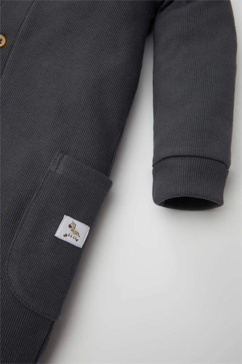 BABY GIRL Anthracite Baby Boy Newborn Buttoned Pocketed Corduroy Jumpsuit