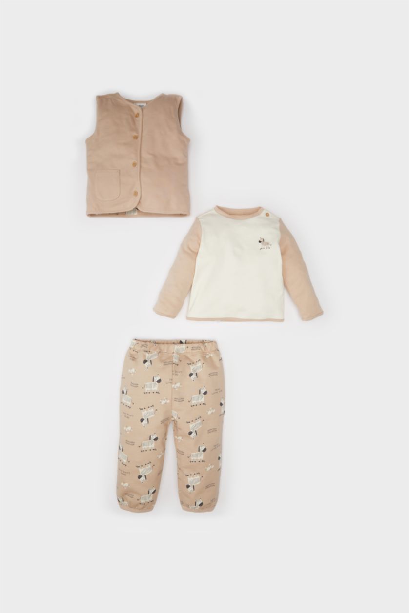 BABY GIRL White Baby Boy Printed Long Sleeve T-Shirt Vest Bottom 3 Piece Set