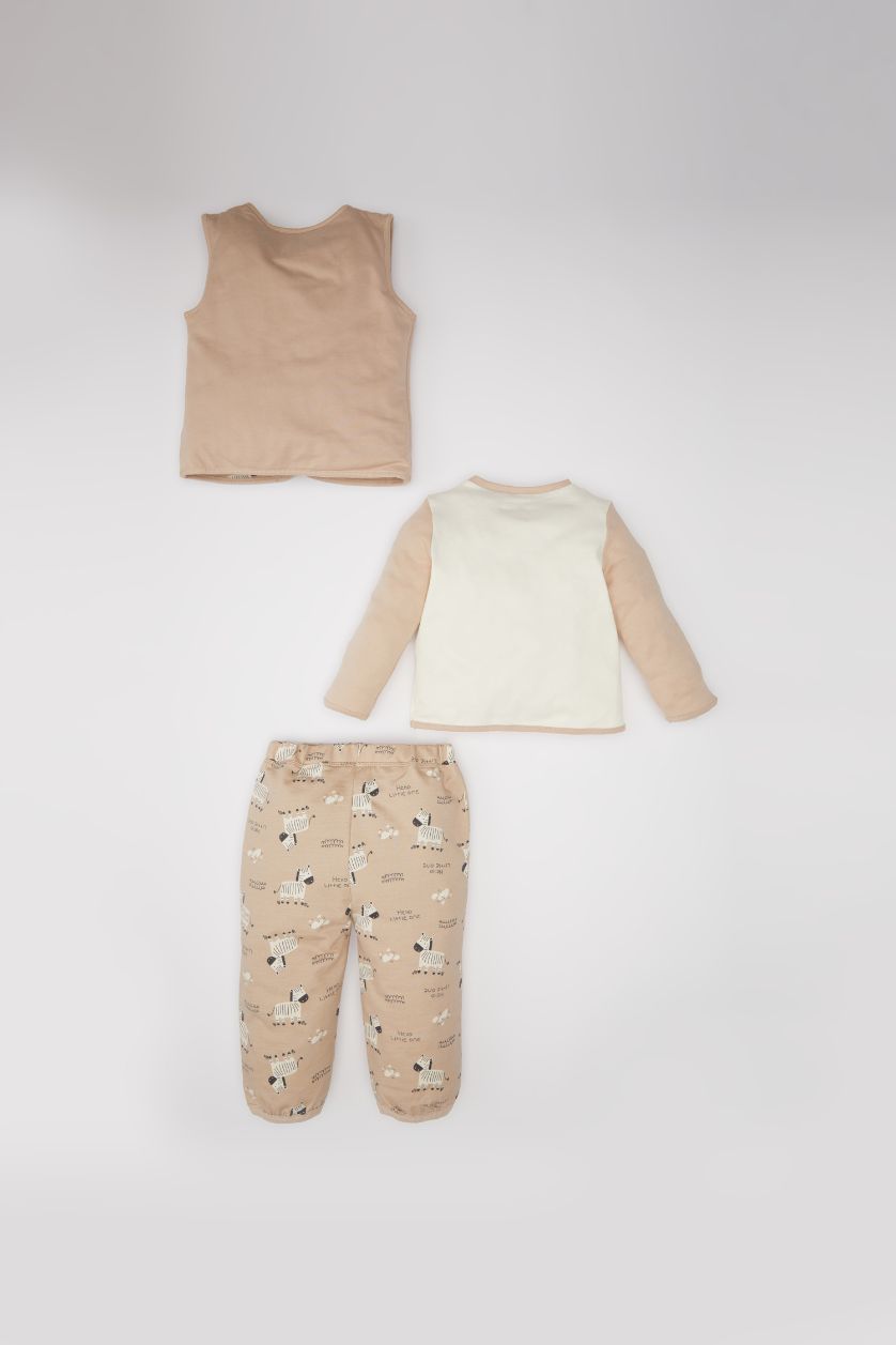 BABY GIRL White Baby Boy Printed Long Sleeve T-Shirt Vest Bottom 3 Piece Set