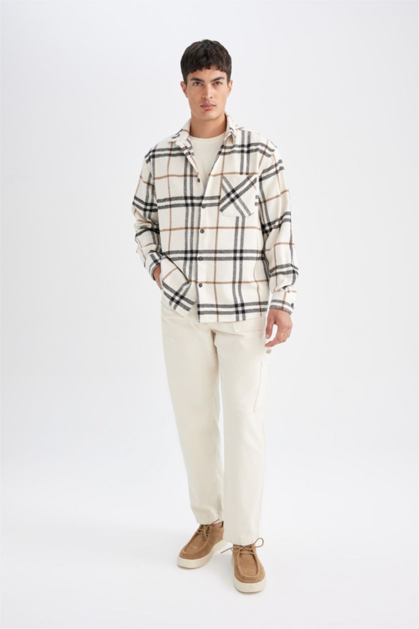 رجالي بيج فاتح قميص بولو كاروهات قصة عادية كم طويل