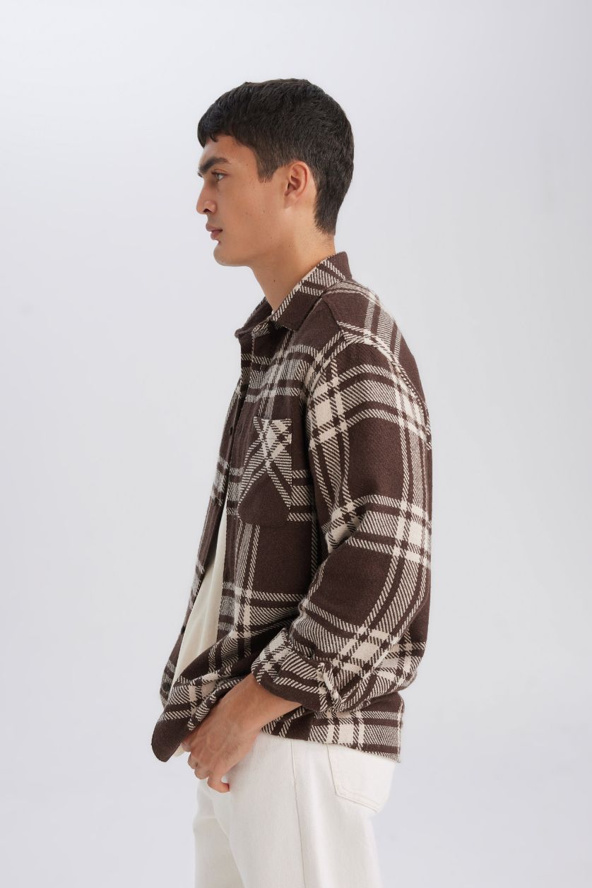 Erkek Kahve Regular Fit Kareli Oduncu Flanel Uzun Kollu Gömlek