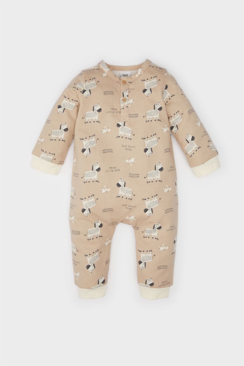 BABY GIRL Beige Baby Boy Newborn Zebra Patterned Jumpsuit