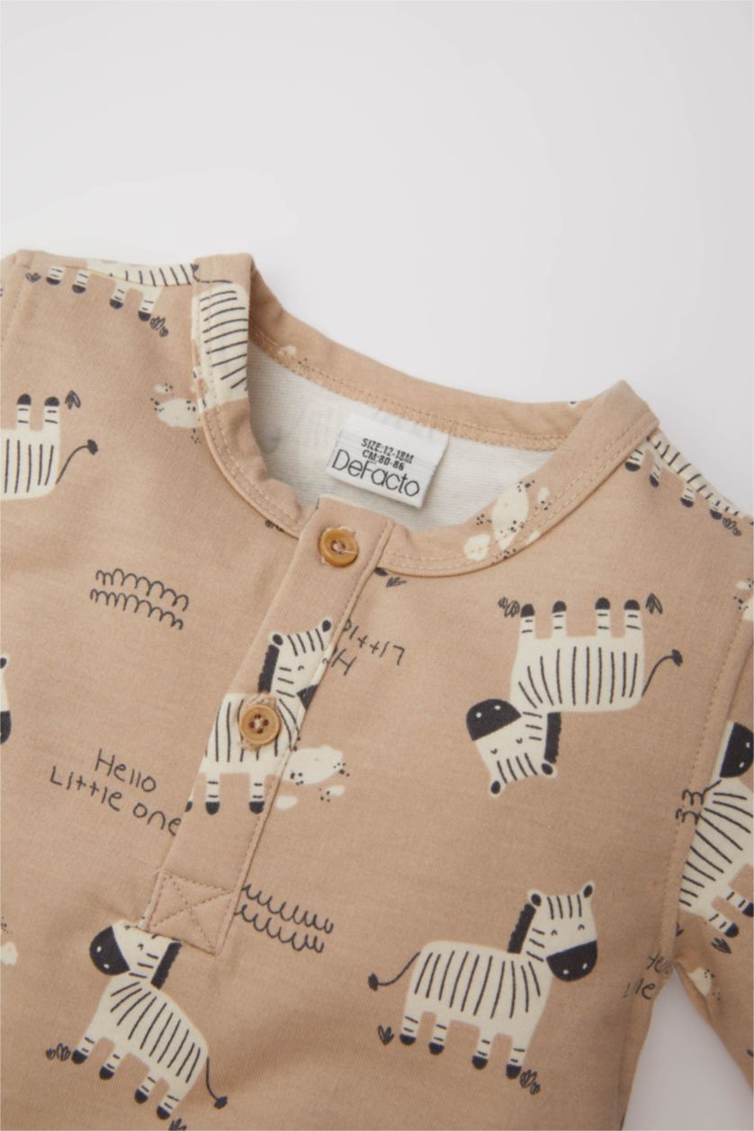 BABY GIRL Beige Baby Boy Newborn Zebra Patterned Jumpsuit