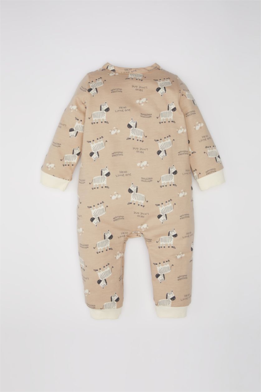 BABY GIRL Beige Baby Boy Newborn Zebra Patterned Jumpsuit