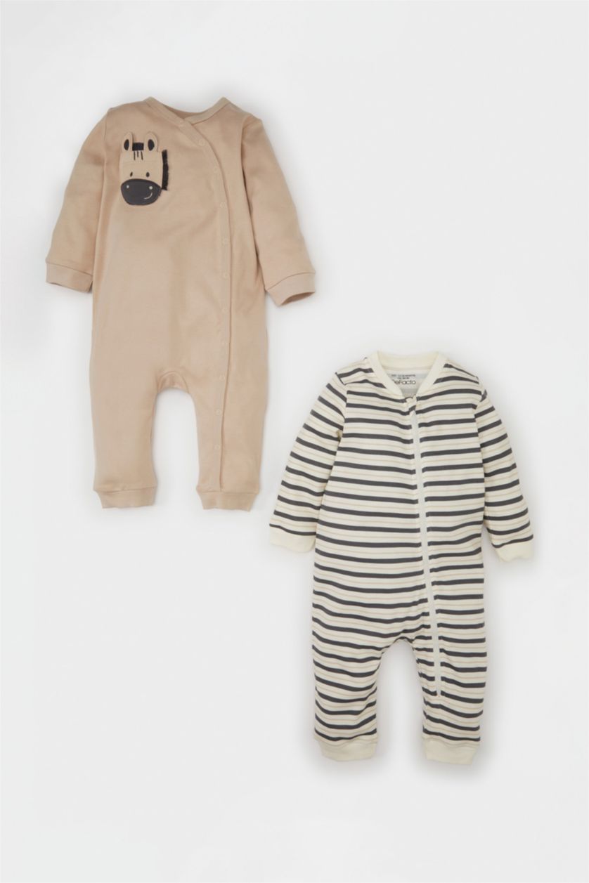 BABY GIRL Beige Baby Boy Newborn Zebra Printed Striped 2 Piece Jumpsuit