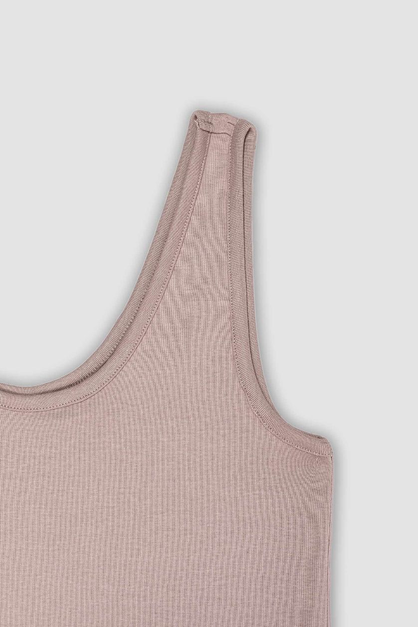 FEMME Beige Débardeur slim basique en ribana à col rond