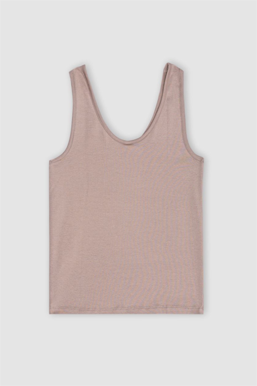 FEMME Beige Débardeur slim basique en ribana à col rond