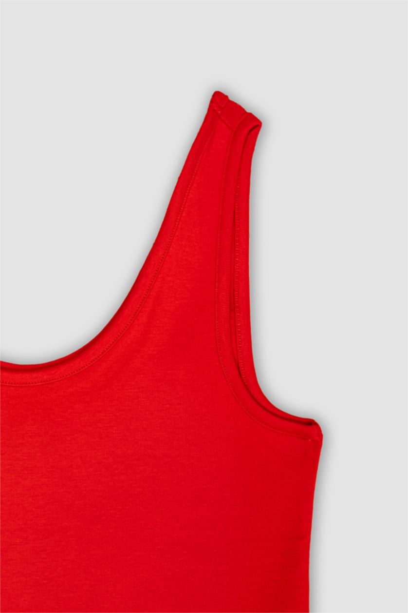 نساء أحمر ديباردور مضلع سليم فيت بياقة مستديرة بيزك