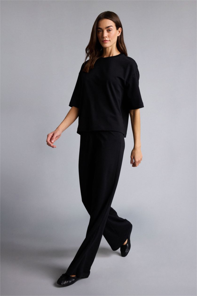 WOMAN Black Straight Fit Basic Trousers
