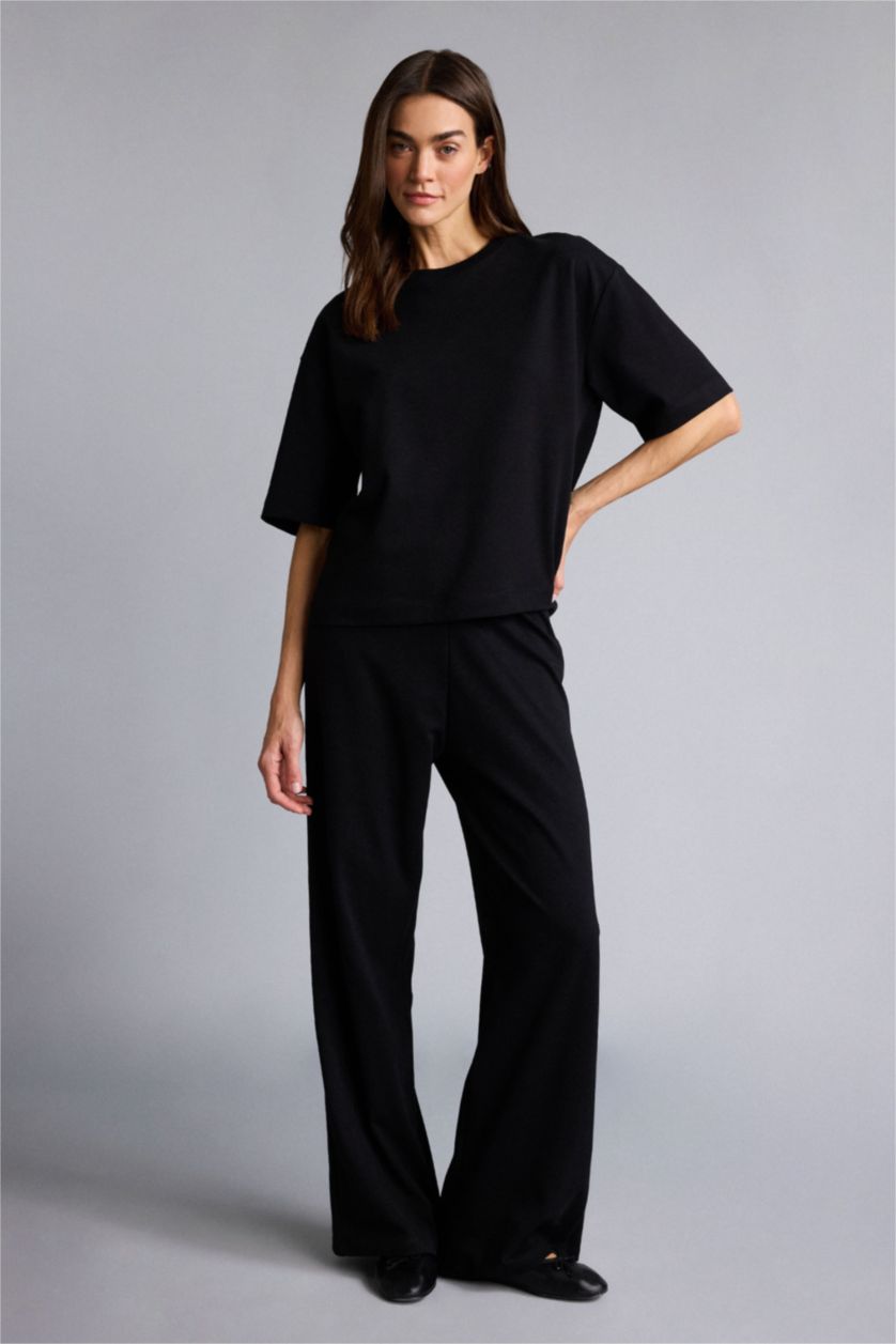 WOMAN Black Straight Fit Basic Trousers