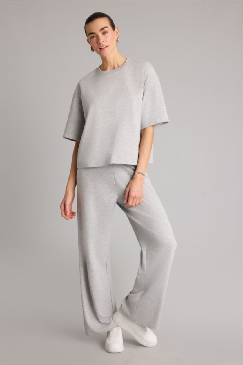 WOMAN Grey Melange Straight Fit Basic Trousers