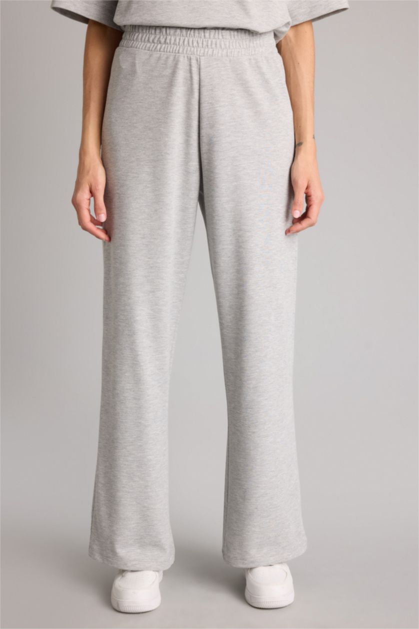 WOMAN Grey Melange Straight Fit Basic Trousers