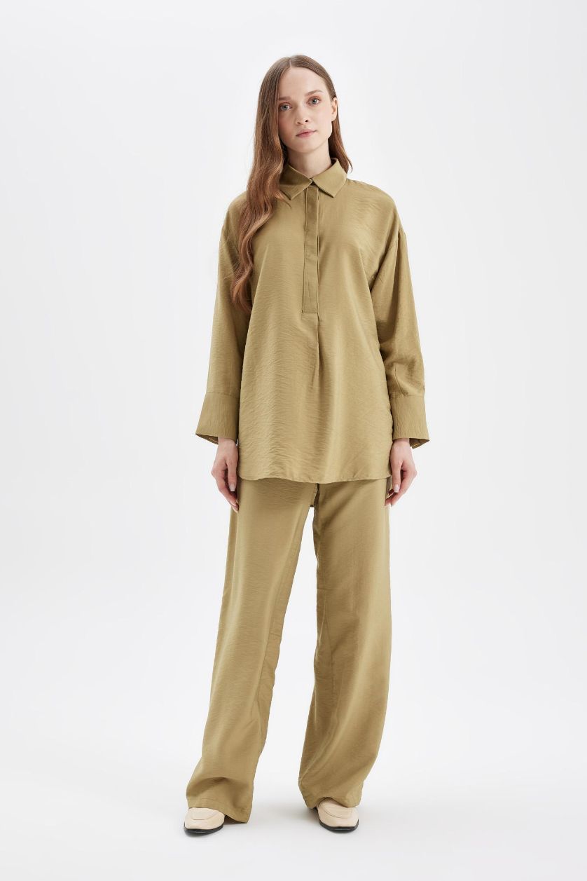 نساء كاكي بنطلون برجل واسع وايد ليج