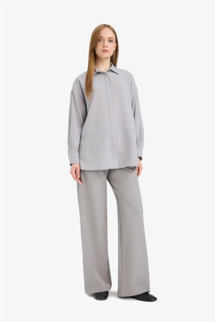 نساء رمادي فاتح بنطرون وايد ليج برجل واسع