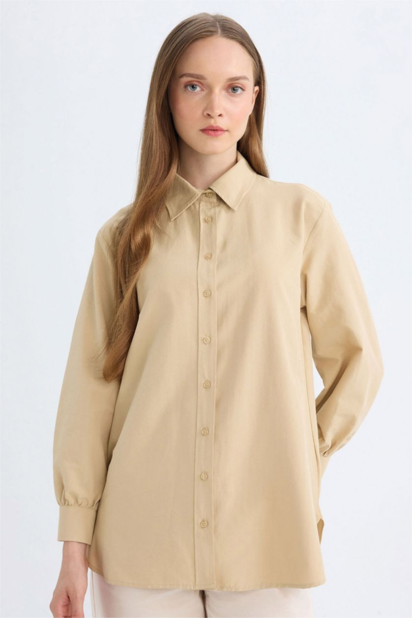 WOMAN Beige Relax Fit Poplin Basic Shirt Tunic