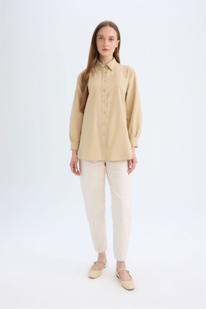 WOMAN Beige Relax Fit Poplin Basic Shirt Tunic