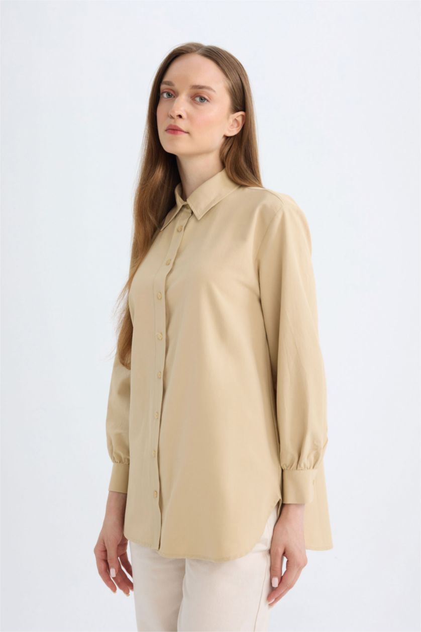 WOMAN Beige Relax Fit Poplin Basic Shirt Tunic